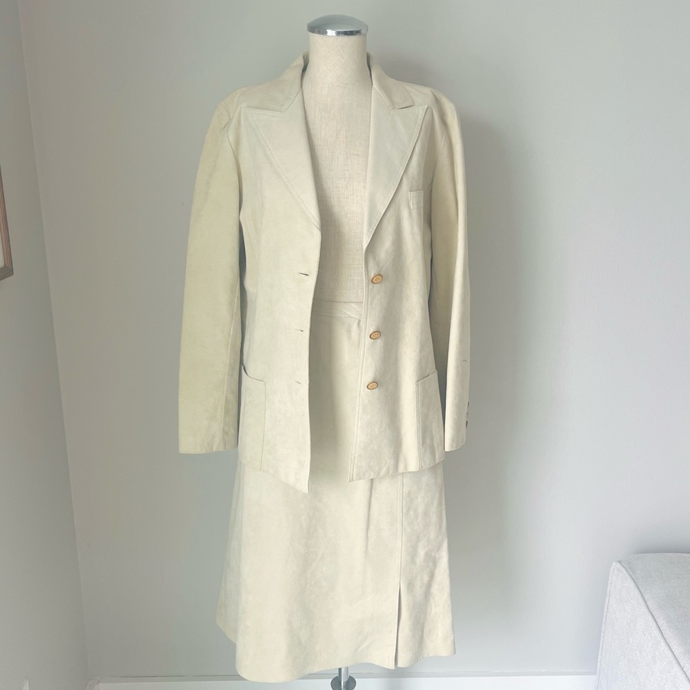 Vintage 1970s / 80s Abe Schrader Cream Suede Suit - image 3